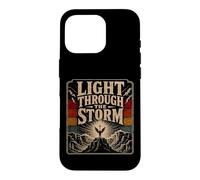 Custodia per iPhone 16 Pro Angelo croce cristiana con luce attraverso tempesta