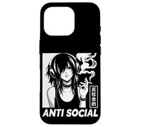 Custodia per iPhone 16 Pro Anti Sociale Fumo Ragazza Emo Anime Scuro Kanji Goth Estetica