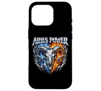 Custodia per iPhone 16 Pro Ariete Power Zodiac Ram Skull Blue Fire Biker Heavy Metal