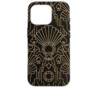 Custodia per iPhone 16 Pro Art Deco Yellow Line Allover Design | Geometrico di lusso nero
