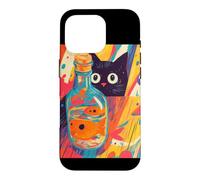 Custodia per iPhone 16 Pro Arte Di Gatto Nero Curioso E Pesciolino Rosso