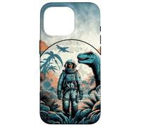 Custodia per iPhone 16 Pro Astronauta che esporrà il pianeta nell'era dei dinosauri Trippy Fantasy anni '60