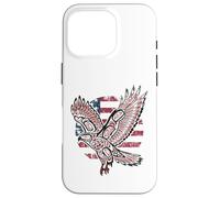 Custodia per iPhone 16 Pro Bandiera patriottica dei nativi americani indiani dalla coda rossa Hawk USA