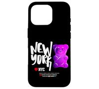 Custodia per iPhone 16 Pro Bite Me, Cool New York City Purple Gummy Bear Candy Graphic