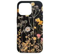 Custodia per iPhone 16 Pro Black Boho Aesthetic Mixed Flowers Pressed Flower