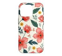 Custodia per iPhone 16 Pro Bold Teal verde foglie rosso rosa fiori floreali