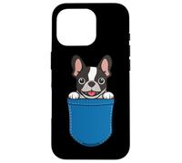 Custodia per iPhone 16 Pro Boston Terrier Peeking Pocket