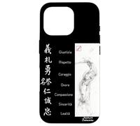 Custodia per iPhone 16 Pro Bushido Sumi-e Samurai 7 Virtù Kanji Giapponese in Italiano