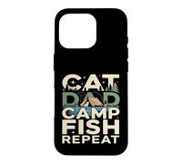 Custodia per iPhone 16 Pro Cat Dad Camp Fish Repeat divertente scena di campeggio