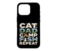 Custodia per iPhone 16 Pro Cat Dad Camp Fish Repeat divertente scena di campeggio