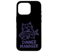Custodia per iPhone 16 Pro Cat Dinner Manager Divertente Felino Fish Amante