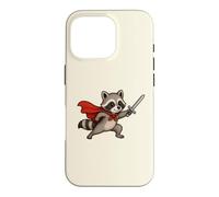 Custodia per iPhone 16 Pro Cavaliere procione carino con spada e mantello Fantasy Adventure