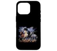 Custodia per iPhone 16 Pro Cavalli in esecuzione Vintage anni '90 Fulmine Tempesta Western Cow