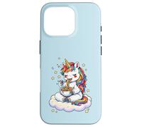 Custodia per iPhone 16 Pro Chibi Unicorno Mangia Arcobaleno Spaghetti Pasta Grafica