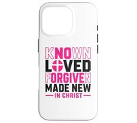 Custodia per iPhone 16 Pro Citazione cristiana conosciuta amata perdonata resa nuova in Cristo