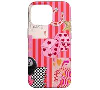 Custodia per iPhone 16 Pro Collage con 8 Lucky Lighting Bolt Star a forma di pallina rosa preppy a righe