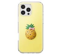 Custodia per iPhone 16 Pro con Motivo Ananas in Rilievo 3D e Bordo Rialzato