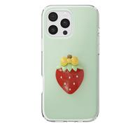 Custodia per iPhone 16 Pro con Motivo Fragola in Rilievo 3D e Bordo Rialzato