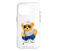 Custodia per iPhone 16 Pro Cool Wild Teddy Bear Playing Golf Style Illustration Graphic