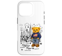 Custodia per iPhone 16 Pro Cute American Teddy Bear Sketch Drawing, New York Teddy Bear