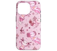Custodia per iPhone 16 Pro Cute Axolotl Cherry Pattern For Girls Women Pink Strawberry