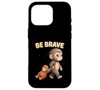 Custodia per iPhone 16 Pro Cute Baby Monkey Be Brave Viral Meme Emozionale Peluche