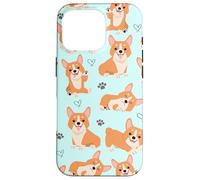 Custodia per iPhone 16 Pro Cute Corgi Dog with Paws Lover in Aqua Turquoise Pattern