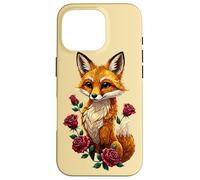 Custodia per iPhone 16 Pro Cute Fox Roses Foresta Animale Volpe Rossa Fiori