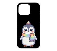 Custodia per iPhone 16 Pro Cute Kawaii Penguin Rainbow Beanie Scarf Winter