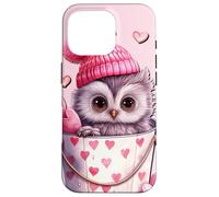 Custodia per iPhone 16 Pro Cute Owl Baby In Valentines Basket Pink Heart Pattern