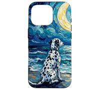 Custodia per iPhone 16 Pro Dalmata Starry Night Dog in spiaggia Luna e stelle Art