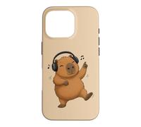 Custodia per iPhone 16 Pro Dancing Capybara con cuffie Musica Design