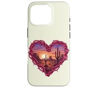 Custodia per iPhone 16 Pro Desert Heart Cactus Tramonto Southwest Romance Wall Art