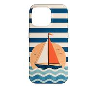 Custodia per iPhone 16 Pro Design a strisce nautiche in barca a vela verso il tramonto