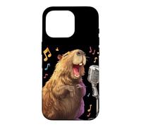 Custodia per iPhone 16 Pro Divertente costume da capibara per gli amanti del karaoke