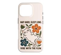 Custodia per iPhone 16 Pro Divertente gatto sonnellino sonno duro atmosfera lunga con il flusso