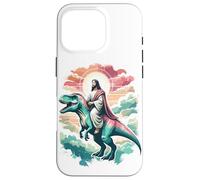 Custodia per iPhone 16 Pro Divertente Gesù che cavalca T-Rex Dinosaur Meme Parodia per i credenti