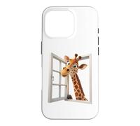 Custodia per iPhone 16 Pro Divertente giraffa che sbircia attraverso una finestra aperta
