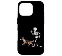 Custodia per iPhone 16 Pro Divertente Halloween Pastore Tedesco e Scheletro