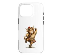 Custodia per iPhone 16 Pro Divertente Highland Cow Esecuzione Scozzese Danza