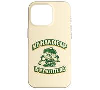 Custodia per iPhone 16 Pro Divertente palla da golf con mascotte "My Handicap Is My Attitude"
