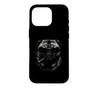 Custodia per iPhone 16 Pro Divertente Pug Indossare Occhiali Da Sole Boss Cane Canino Fumare un Sigaro