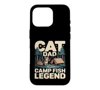 Custodia per iPhone 16 Pro Divertente scena da campeggio di Cat Dad Camp Fish Legend