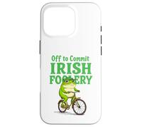 Custodia per iPhone 16 Pro Divertente St Patricks Day Frog in sella a una bici Irish Slang Meme