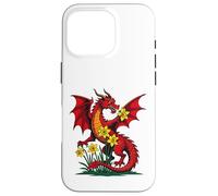 Custodia per iPhone 16 Pro Drago rosso tra i fiori di narciso