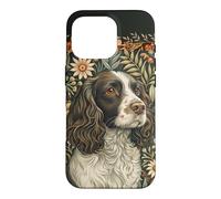Custodia per iPhone 16 Pro English Springer Spaniel William Morris, decorazione floreale per cani