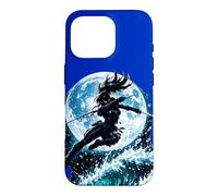 Custodia per iPhone 16 Pro Female Anime Ninja Warrior with Swords Under Full Moon