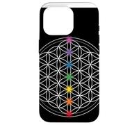 Custodia per iPhone 16 Pro fiore della vita con simboli chakra, geometria sacra mandala