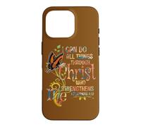 Custodia per iPhone 16 Pro Forza attraverso Cristo Filippesi 4:13 Farfalla