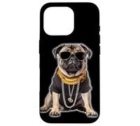 Custodia per iPhone 16 Pro Gangster Pug Hip Hop Cane con occhiali da sole e catena d'oro